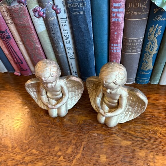 2 Vintage Gold Terracotta Angels - Picture 9 of 14